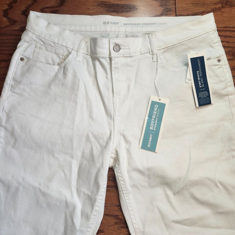 Old Navy Size 14 Tall Boyfriend Straight DROIT Cotton Blend Jeans White NWT - Picture 3 of 14